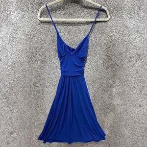 VTG City Studio Blue Dress Sleeveless Babydoll V Neck Party Cocktail Mini Size S